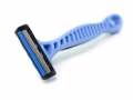 Close up of blue shaver on white background
