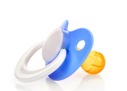 blue baby's pacifier isolated on white background